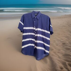 VTG Ralph Lauren 90’s 100% Linen Tie-Dye Shirt Size L Boho Vacation Coastal